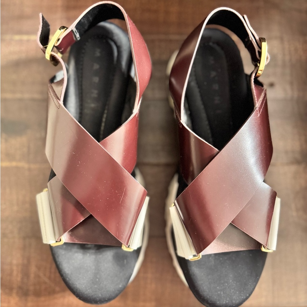 MARNI Women’s Crisscross Leather Platform Sandals – Size 40